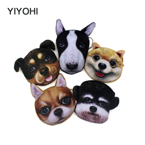 YIYOHI New Cute Style Novelty 3D Animals Cat & Dog Zipper Plush Coin Purse Kawaii Children Coin Purse Women Wallet Mini Handbag