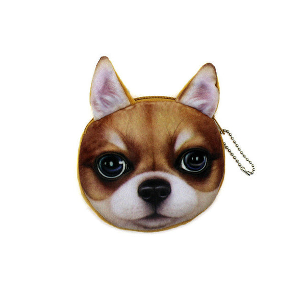 YIYOHI New Cute Style Novelty 3D Animals Cat & Dog Zipper Plush Coin Purse Kawaii Children Coin Purse Women Wallet Mini Handbag