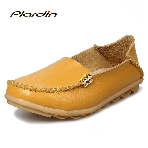 2017 Summer Candy Colors Genuine Leather Women Casual Shoes Fashion Breathable Slip-on Peas Massage Metal Decoration Flat Shoes