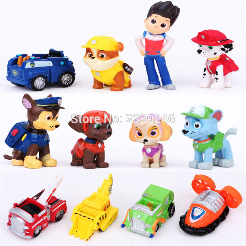 12Pcs/set Anime Kids Toys set Cartoon Action Pawed Patrolling Puppy Toy Canine Patrol Figure Pulsh Model figures gift for child