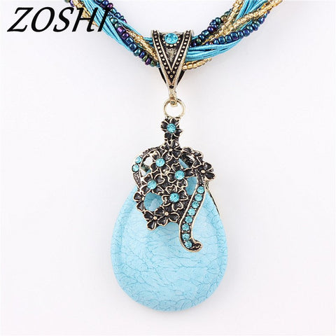 ZOSHI Statement Choker Vintage Charms Collar Natural Stone Pendant Rhinestone Crystal Necklace Women Jewelry Colares 7 color