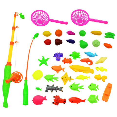 40pcs/lot Magnetic Fishing Toy Rod Net Set For Kids Child Model Play Fishing Games Outdoor Boy Bath Toys