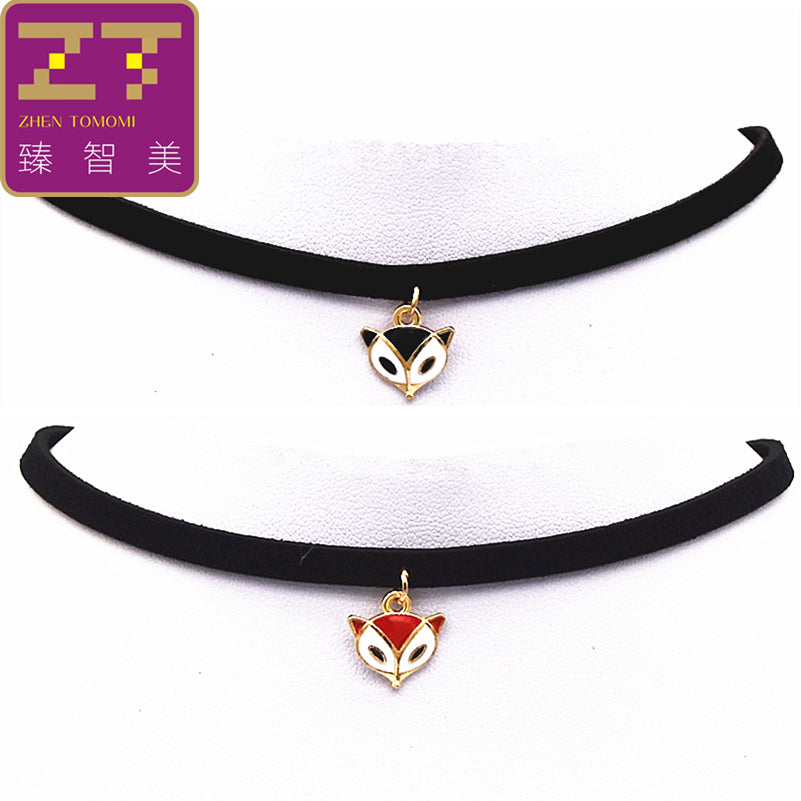 Hot new torques Bijoux Plain Black Velvet Ribbon The fox necklace pendant Maxi statement Chokers Necklace for women 2016 jewelry