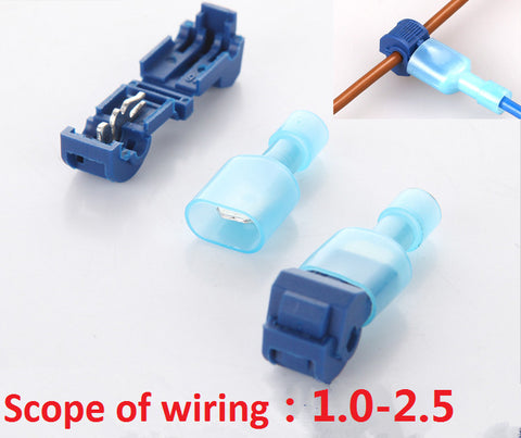 10pcs/lot L1 Blue T Type Quick Splice Crimp Terminal Wire Convenient Connector For 1.2-2.5mm Line Free Shipping