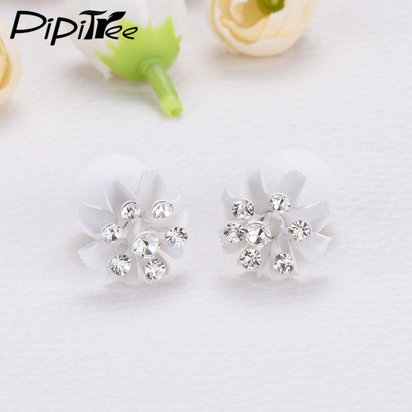 Fashion Double Sided Matte Simulated Pearl Stud Earrings Women Jewelry Korean Style Rhinestone Flower Earrings Lovely Pusety