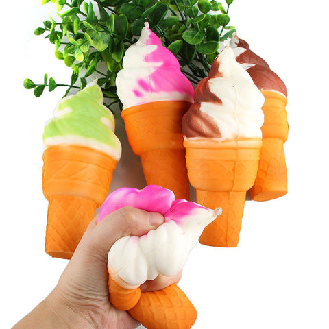 10cm Cute Soft Jumbo Ice Cream Cone Squishy Slow Rising Cell Phone Straps Bread Antistress Scented Key Pendant Charms Kids Toys