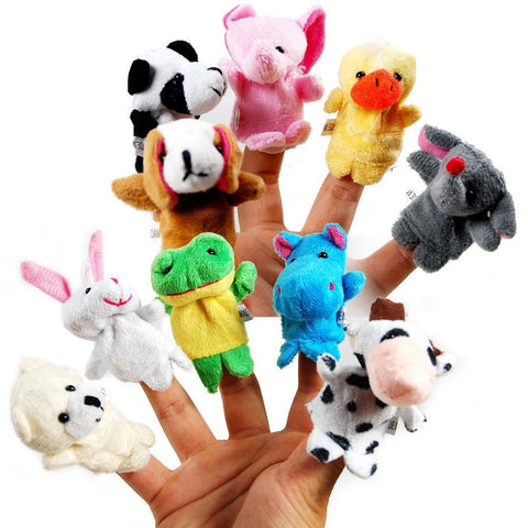 MOONBIFFY 10Pcs Animal Finger Puppet Plush Toys Cartoon Biological Child Baby Favor Doll Kids Gifts Free shipping Random Color