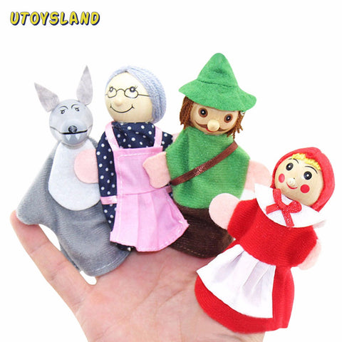 UTOYSLAND 4PCS/Set Fairy Tale Little Red Riding Hood Finger Puppets Storytelling Doll Kids Children Baby Educational Toys