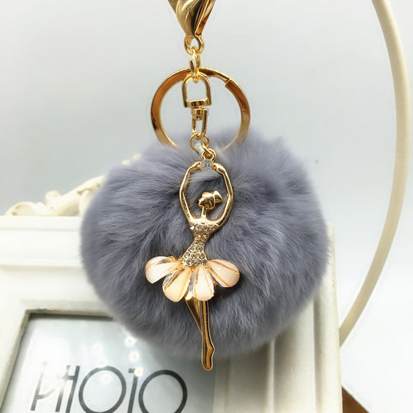 Rabbit fur hair chain plush ball rhinestone ball pom pom toys girls bags ring pendant toy for bag decoration