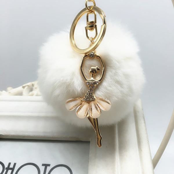 Rabbit fur hair chain plush ball rhinestone ball pom pom toys girls bags ring pendant toy for bag decoration