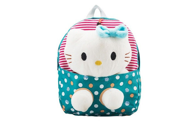 Classic Dot Cute Hello Kitty Backpacks Gift for Children Plush Cartoon Kindergarten Kids Nylon School Bag with Detachable Doll