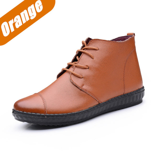 Oxford Flats Ankle Women's Boots Shoes Woman Female Fashion Lace Up Genuine Leather Rubber Soles Superstar Casual Beand DNF-953