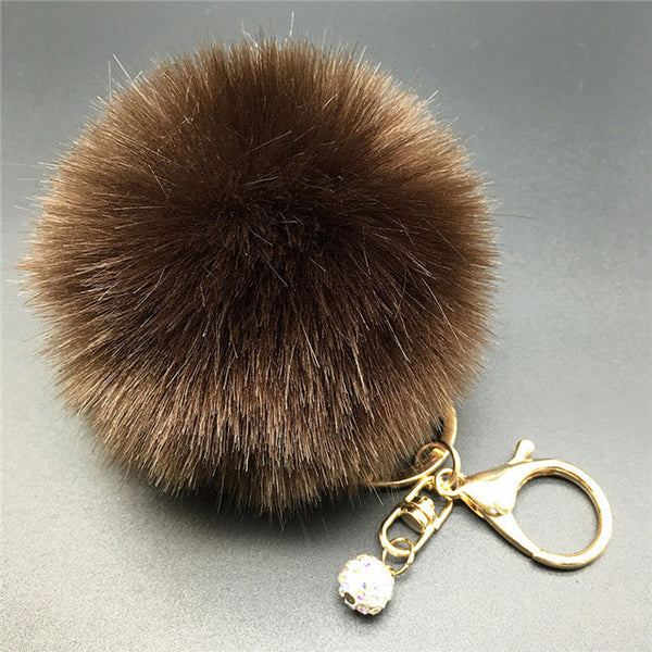 12 Colors 8cm Handbag Bunny Cute Bag Rhinestone Blank Fluffy Rabbit Fur Pom Pom Ball Keychain To Locate Keys Stylish Fashion