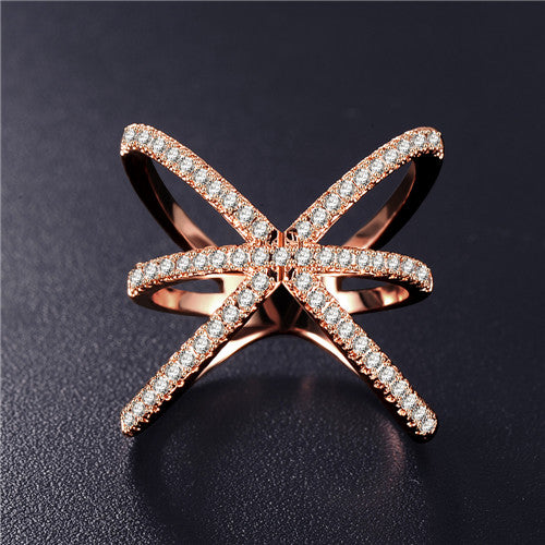 Hot!Bottom Price Only 2 Weeks Fashion Rings for Women Double Letter X Shape Ring Zirconia Micro Paved Women Anel