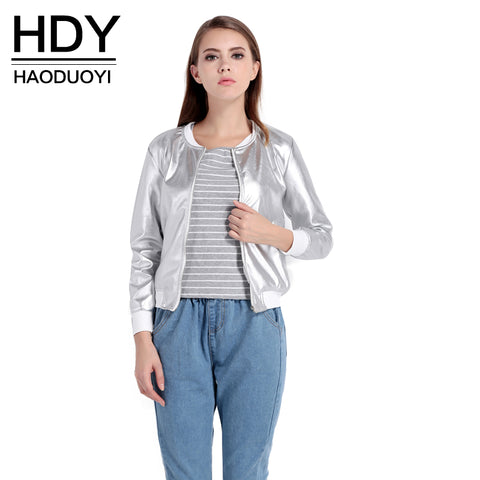 HDY Haoduoyi 2017 Fashion Coat Women O-Neck Long Sleeve Basic Outwear Coat Casual Zipper Fly Slim Bomber Jacket For Ladies