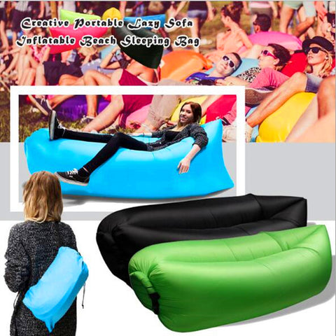 Quick Inflatable laybag Sleeping Bag Leisure Hang out Lounger Air Camping Sofa Beach Nylon Fabric sleep Bed Lazy Chair free ship