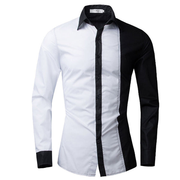 T-Bird 2017 Fashion Brand Men Shirt Black White Dress Shirt Long Sleeve Slim Fit Camisa Masculina Casual Male Hawaiian Shirts