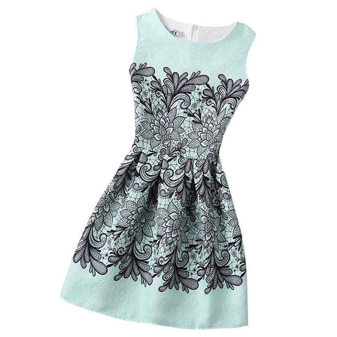 New A-Line dress for Women teenagers butterfly print sleeveless Ladies princess party dress 12 - 20 years 2017 Women's dress