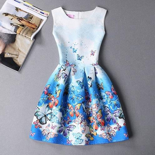 New A-Line dress for Women teenagers butterfly print sleeveless Ladies princess party dress 12 - 20 years 2017 Women's dress