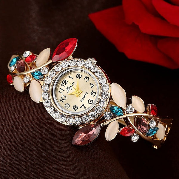 Lvpai Fashion Vintage Women Dress Watches Colorful Crystal Women Bracelet Watch Wristwatch Casual Gift Dress Clock Red Watches