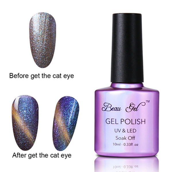 Beau Gel 1Pcs 10ml UV Chameleon Gel Nail 3D Magnetic Cat Eye Soak Off UV Gel Polish Glitter Varnish 24 Colors Gel Lak