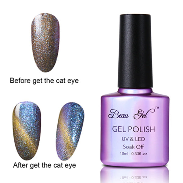 Beau Gel 1Pcs 10ml UV Chameleon Gel Nail 3D Magnetic Cat Eye Soak Off UV Gel Polish Glitter Varnish 24 Colors Gel Lak