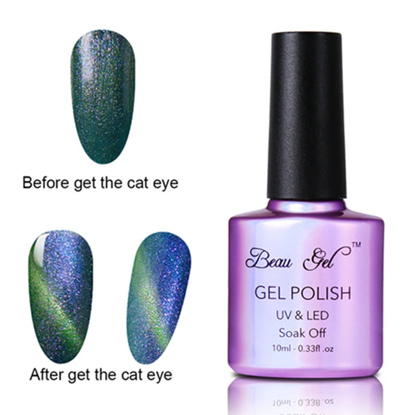 Beau Gel 1Pcs 10ml UV Chameleon Gel Nail 3D Magnetic Cat Eye Soak Off UV Gel Polish Glitter Varnish 24 Colors Gel Lak