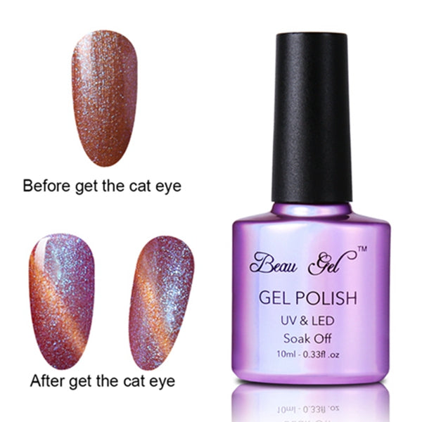 Beau Gel 1Pcs 10ml UV Chameleon Gel Nail 3D Magnetic Cat Eye Soak Off UV Gel Polish Glitter Varnish 24 Colors Gel Lak