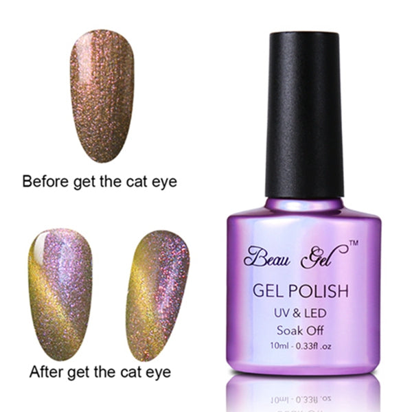 Beau Gel 1Pcs 10ml UV Chameleon Gel Nail 3D Magnetic Cat Eye Soak Off UV Gel Polish Glitter Varnish 24 Colors Gel Lak