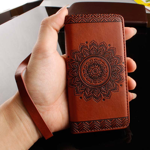 Retro Flip Leather Wallet Style Phone Cases For iPhone 7 6 6S Plus 5 5S SE Cover Luxury Mandala Henna Floral Flower Pattern Capa