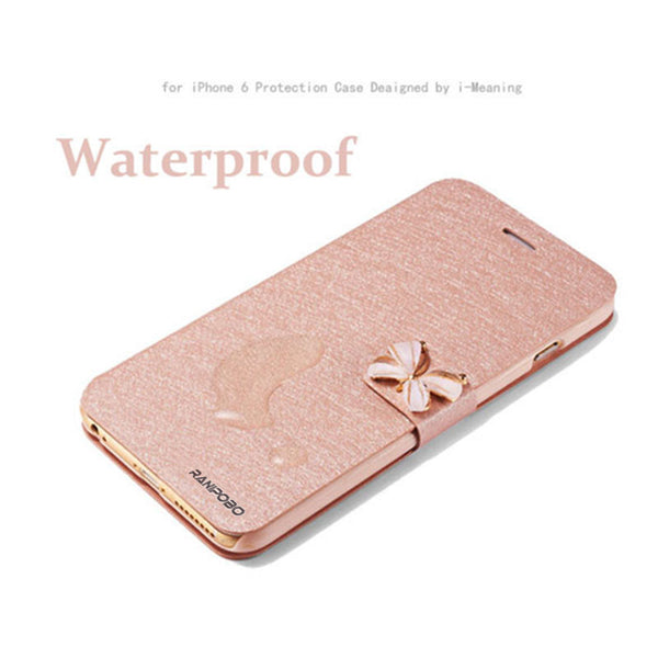 6 7 Luxury Leather Wallet Flip Case For iPhone 7 6 6s Plus SE 5 5s SE Fashion Butterfly Silk Cover With Card Slot Stand Holder