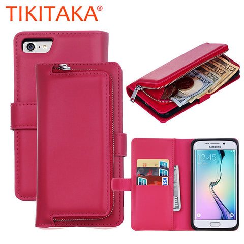 Leather Flip For Iphone 7 6 6s Plus Cover 2 in 1 Multifunction Wallet Case For Samsung Galaxy S5 S6 S7 edge S8 Plus Phone bag