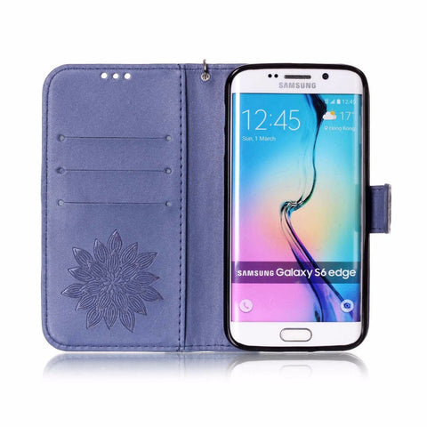 Multi-function Wallet Leather Flip Case For Samsung Galaxy S7 S6 edge S5 S4 Cover Retro Embossed Half Flower Floral Phone Cases