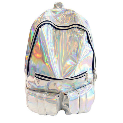 women backpack silver hologram backpack laser back pack men's bag leather holographic daypack sac a dos mochila masculina