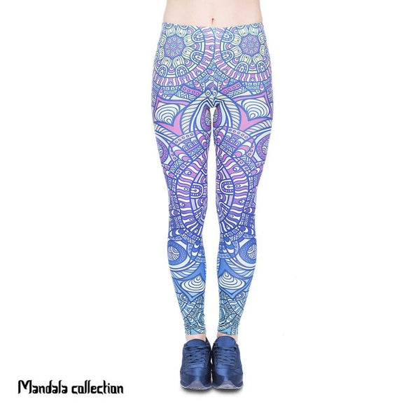 Zohra Women Legging Mandala Blue Ombre Printing Fashion Bottoms Sexy High Waist Fitness Leggings Stretch Pants for Womens