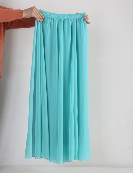 Wholesale Women Chiffon Long Skirts Candy Color Pleated Maxi Skirts  2017 Spring Summer Skirts saia feminina Solid Faldas