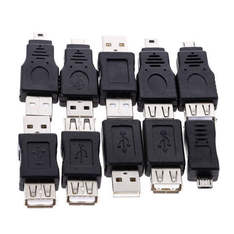 High Quality 10Pcs OTG 5pin F/M Mini Changer Adapter Converter USB Male to Female Micro USB Adapter USB Gadgets