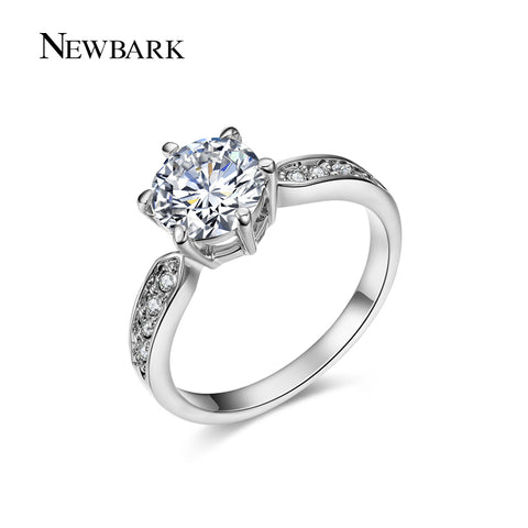 NEWBARK Round Ring Engagement Rings 6 Prongs Setting Cubic Zirconia Anel Jewelry For Women Love Bague Anillos Mujer Gift