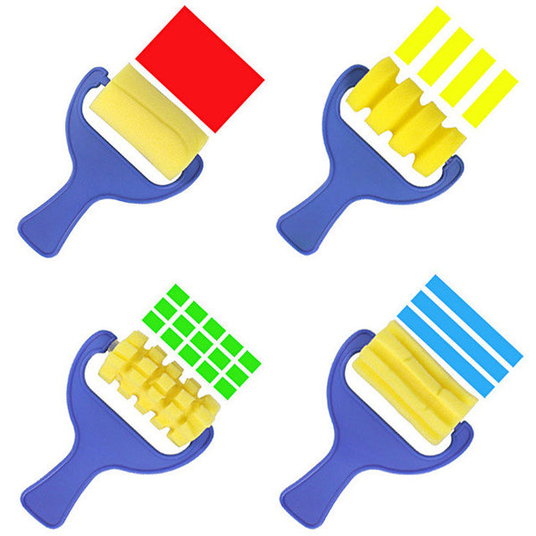 4Pcs/Lot Kids Painting Sponge Brushes Fun Children Graffiti Paint Toy Plastic Handle Seal Sponge Drawing Brush Educational Toy