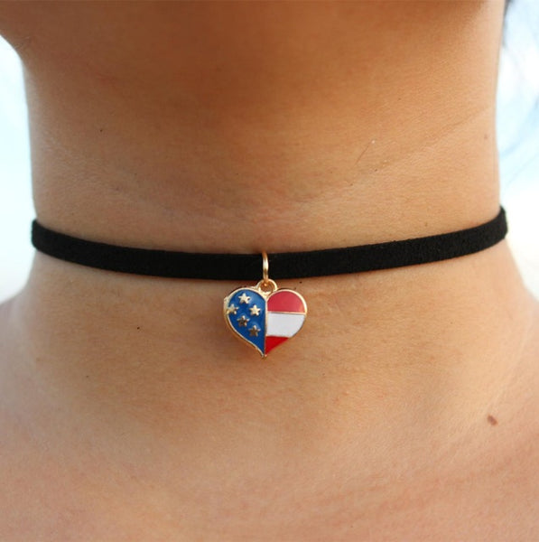 New Leather Velvet Short Gothic Heart Star Moon Flag Triangle Necklace Tattoo Collares For Women Jewelry Cheap Clavicle Choker