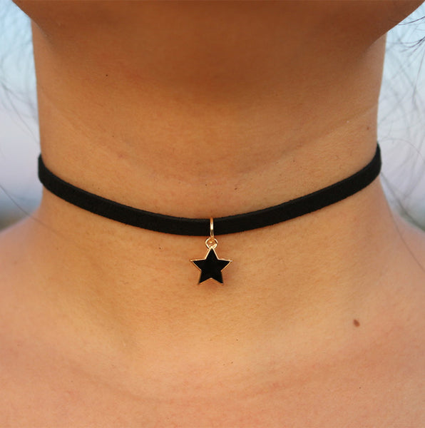 New Leather Velvet Short Gothic Heart Star Moon Flag Triangle Necklace Tattoo Collares For Women Jewelry Cheap Clavicle Choker