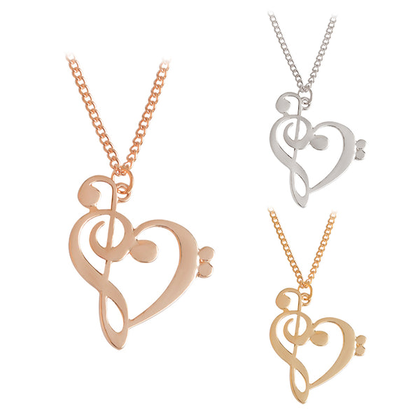 Miss Zoe Minimalist Simple Fashion Hollow Heart Shaped Musical Note Pendant Necklace Music Jewelry Gold Silver Special Gift