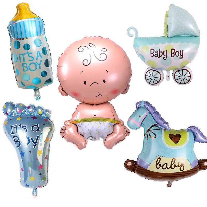 5pcs/lot Cute Fun Baby Shower Boys Girls Helium Foil Balloons Stroller Balls Action Figures Kids Toys Party Birthday Gifts
