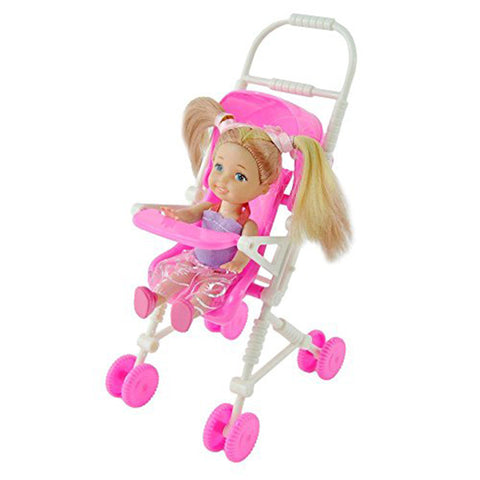 LeadingStar Beautiful Pink Baby Stroller Infant Carriage Stroller Trolley Nursery Furniture for Barbie Christm Gifts for Baby