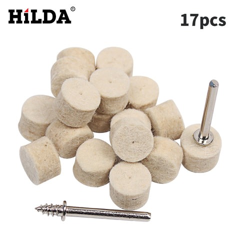 HILDA 17pcs Wool Felt Polishing Buffing Wheel Grinding Polishing Pad+2Pcs 3.2mm Shanks for Dremel Rotary Tool Dremel Accessories