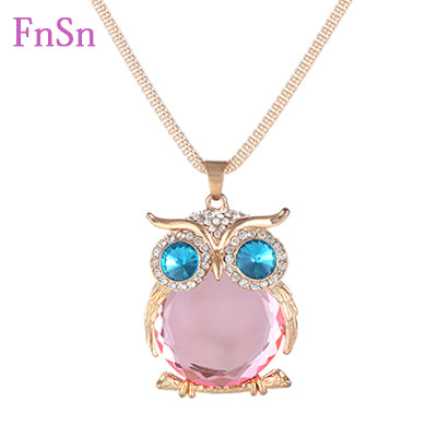 New 2017 Hot Summer choker Necklace&Pendant Owl Women Trendy Crystal Long Link Chain Zinc Alloy Gold Color Animal Jewellery Gift