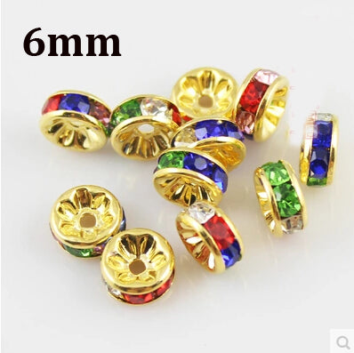 XINYAO 50pcs Gold Silver Color Loose Rhinestone Crystal Beads 6 8 10 12 mm Metal Rondelle Spacer Beads For Diy Jewelry Making