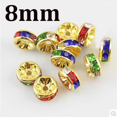 XINYAO 50pcs Gold Silver Color Loose Rhinestone Crystal Beads 6 8 10 12 mm Metal Rondelle Spacer Beads For Diy Jewelry Making