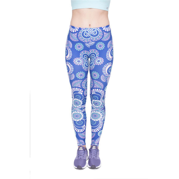 Zohra High Quality Women Legins Mandala Ombre Blue Printing Legging Fashion Casual High Waist Woman Leggings