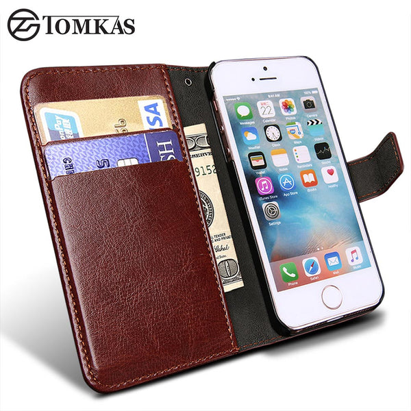 Wallet Leather Case for Apple iPhone 5S 5 SE Luxury Flip Coque Phone Bag Cover For iPhone 5s Cases Fundas TOMKAS Brand